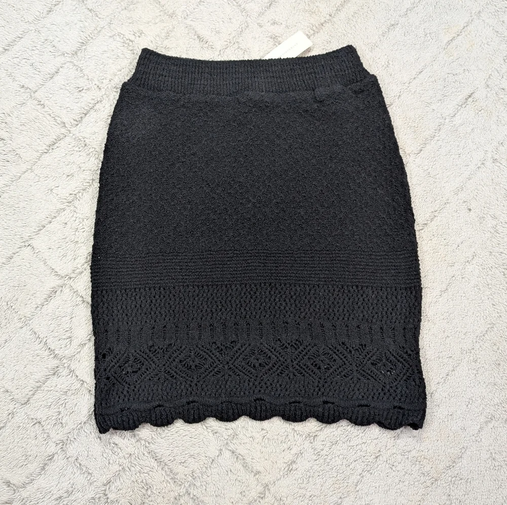 Anthropologie Skirt Womens S Black Crochet Knit Textured Lined Mini NEW